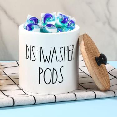 Imagem de Suporte de cápsula de lava-louças com tampa, recipiente elegante para lava-louças, tablet, abertura ampla, armazenamento de cápsulas de lava-louças, formato redondo, recipiente para lava-louças