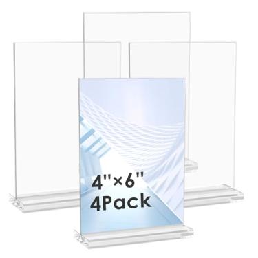Imagem de kaimenhong 4 porta-retratos de acrílico, suporte de placa de acrílico, moldura de acrílico de 10 x 15 cm, molduras de plástico transparente, tela de mesa dupla face para escritório, loja, festa de