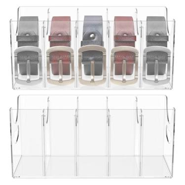 Imagem de 2 organizadores de cinto, 5 compartimentos de acrílico para armazenamento, 5 compartimentos para organização de acessórios, exibição de joias, gravatas, economia de espaço