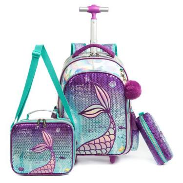 Imagem de Mochila rolante Meetbelify Mermaid para meninas de 6 anos ou mais com 