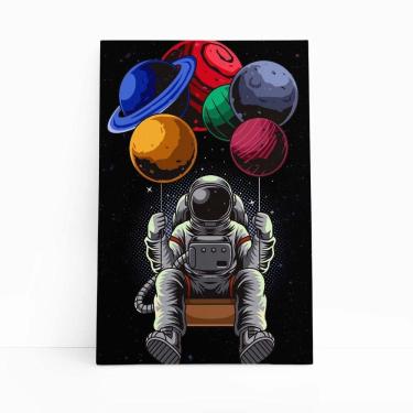 Imagem de Astronauta Balanço Balões Planetas Quadro Canvas 60X40Cm