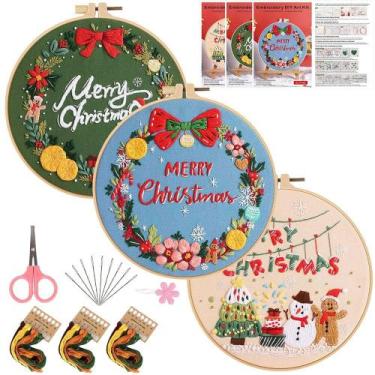 Imagem de Kit de bordado Konrisa Feliz Natal, tecido 30x30 cm