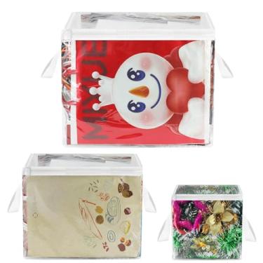 Imagem de Pacote com 3 sacos de presente transparentes com zíper, organizador de armazenamento com alças, organize seu embrulho de presente, papel de seda, fita, laço, fita, cartão, enfeite - saco de