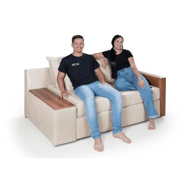 Imagem de Sofá Cama Panamá Chenile Pompéia Aveludado Composê com Baú Invertido Casal 2 Lugares (Creme 203/856)