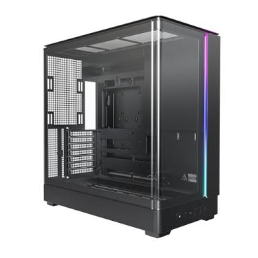 Imagem de MONTECH Capa para PC King 45 ATX, vidro panorâmico curvo, resfriamento de fluxo de ar da chaminé, design de câmara dupla, suporte de radiador de 360 mm, estrutura compacta para GPU de próxima geração