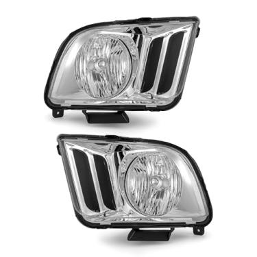 Imagem de Conjunto de farol para Ford Mustang 2005 2006 2007 2008 2009 carcaça cromada lente transparente substituição de farol par esquerdo e direito