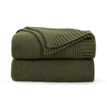 Imagem de Manta Throw Blanket CozeCube Olive Green Cable Knit 127x152cm
