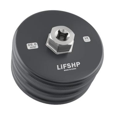 Imagem de LIFSHP Chave de filtro de óleo de 86,6 mm com 16 canais, alumínio e aço inoxidável para BMW Ferramenta de remoção de tampa de filtro de óleo para troca de pistola de óleo preta