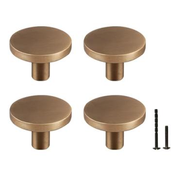 Imagem de Yiking Puxadores de armário de bonze escovado de latão vintage sólido - Puxadores de gaveta de bonze redondos modernos puxadores de armário de cozinha ferragens de bonze antigo para cômodas, armários