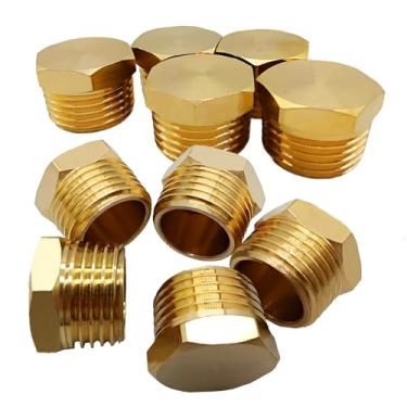 Imagem de AMZDIAI Plugue de tubulação 1/4 polegada NPT macho rosca sextavada soquete latão encaixe de tubulação (10 peças)