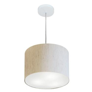 Imagem de Lustre Pendente Cilíndrico Vivare Md-4210 Cúpula Em Tecido 30x25cm - Bivolt Linho Bege 127/220v