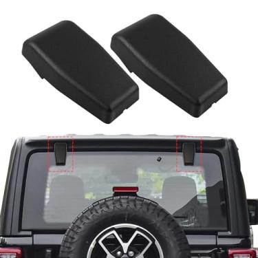 Imagem de Lyxheth 2 peças de capa preta para dobradiça de janela traseira, dobradiça de porta de elevação para janela traseira, dobradiças de vidro para porta traseira, acessórios de acabamento para Wrangler JK