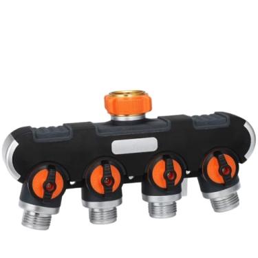 Imagem de Toyokar Divisor de mangueira para torneiras ao ar livre, jardinagem pesada de metal para irrigação de gramado, divisor de torneira de jardim de 4 vias, conectores roscados resistentes a vazamentos