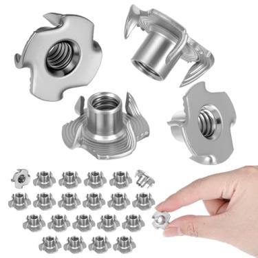 Imagem de Inserção de madeira T-Nut 1/10.2 cm-20 T-Nut 304 inserção rosqueada de aço inoxidável 5/40.6 cm comprimento do barril 4 porcas em T inserções rosqueadas de quatro garras para madeira, suportes de