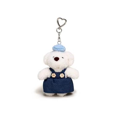 Imagem de Chaveiro de pelúcia, lindo vestido jeans, chapéu azul, 10x13cm