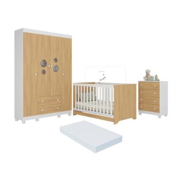 Imagem de Quarto de Bebê Completo com Berço Americano 3 em 1 Colchão Incluso Bombom Multimóveis MP4634