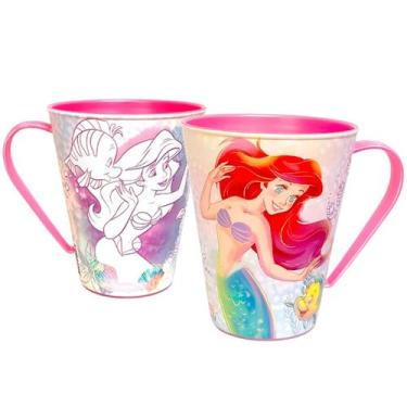 Imagem de Kit 2 Caneca Plástica 360ml Infantil Meninas Pequena Sereia Plasútil -