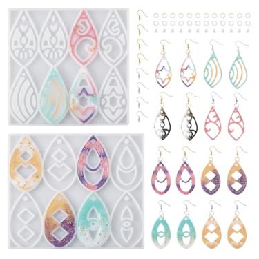 Imagem de 2 peças de moldes de pingente de silicone, kits de fabricação de brincos, pingentes de lágrima, moldes de fundição de resina de silicone com gancho de brinco, anel de salto para chaveiros, joias e