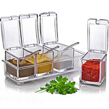 Imagem de Porta Temperos em Acrílico Crystal, Conjunto com 4 Potes, Organizador de Condimentos para Cozinha