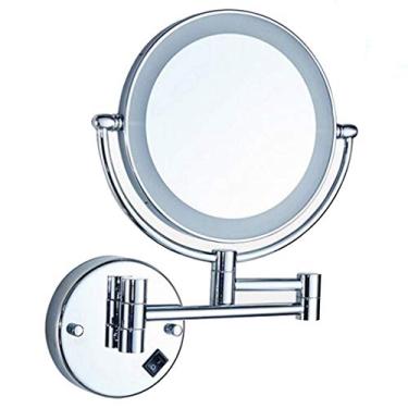 Imagem de LMJYU Espelho de maquiagem LED, espelho de beleza montado na parede de dois lados, ampliação 3x, espelho cosmético extensível, alimentado por plugue, bronze