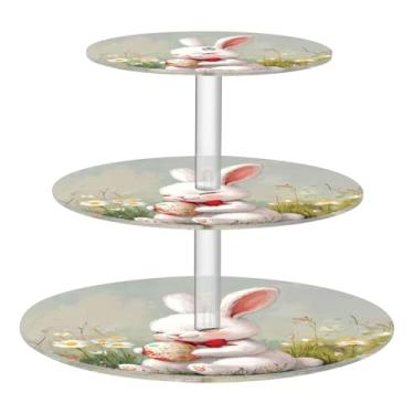 Imagem de CEBUGI Suporte de cupcake de 3 camadas, coelhinho da Páscoa, suporte redondo para bolos, bandeja de servir em camadas de acrílico para festas de chá, chá de bebê, casamento e mais