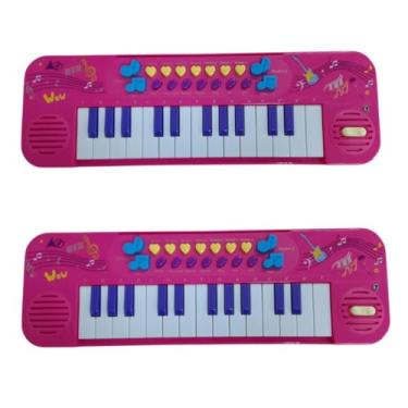 Imagem de Teclado Infantil Eletrônico com Microfone, 25 Teclas, 4 Ritmos, Função Gravação, Rosa, Plástico ABS, 36,5x12x3,5cm, Acima de 3 Anos