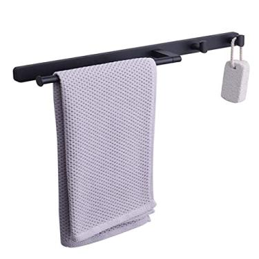 Imagem de Toalheiro barra de toalha preto suporte de toalha suporte de parede suporte de toalha sem perfuração adesivo com gancho de latão para banheiro banheiro, 415 x 70 x 30 mm, ferragens de banheiro/415