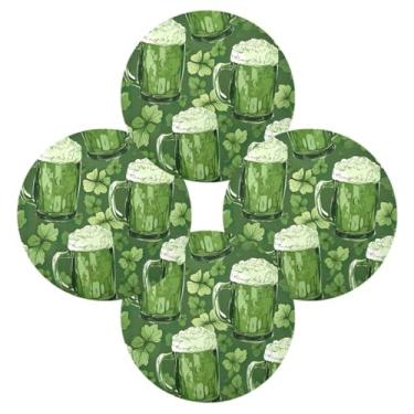 Imagem de Wassud Jogo americano conjunto de 4 copos de cerveja e trevos (3) tapetes de mesa redondos para cozinha e jantar tapetes laváveis resistentes ao calor para decoração de mesa 39 cm