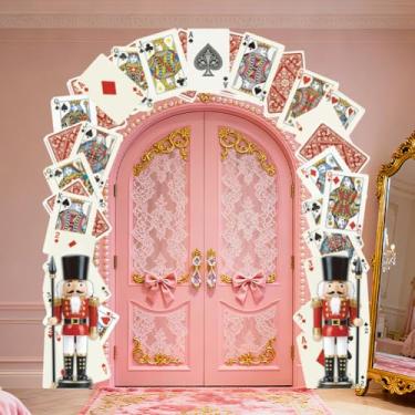 Imagem de WADORN Banner de varanda de porta de cartões de pôquer, decoração de fundo de festa de chá do país das maravilhas 1,8 x 2,5 m, cartas de pôquer, jogos noturnos, fotografia de fundo, suprimentos para