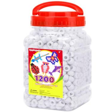 Imagem de Eppingwin 1200 contas de pônei para pulseiras, contas Kandi de 6 x 9 mm para tranças de cabelo, contas de pônei de armazenamento fácil para fabricação de joias (branca)