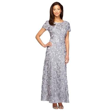Imagem de Alex Evenings Vestido feminino longo roseta mãe da noiva com mangas curtas, Pomba, 44