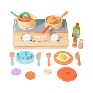 Imagem de Conjunto De Fogão De Cozinha De Madeira Para Crianças, Brinquedo Reali