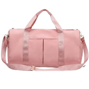 Imagem de Mala de Mao Compacta de Viagem Feminina Funcional com Alca Transversal Bolsa de Viagem em Nylon Resistente com Bolso para Sapatos Ajustavel Leve e Versatil Ideal e Uso Diario (Rosa)