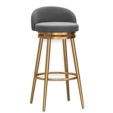 Imagem de Conjunto de bancos de bar com altura giratória de 360°, banqueta de veludo estofada com encosto moderno, cadeiras de jantar para pub, ilha, casa, cozinha