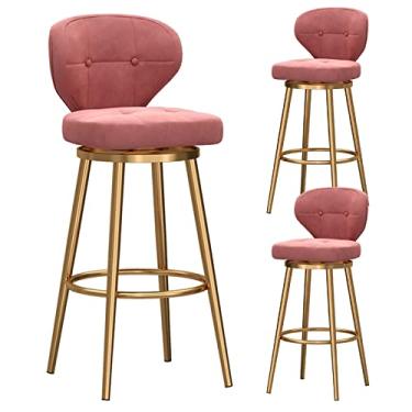 Imagem de Banquetas de bar com altura de bar, conjunto de 3 bancos de bar modernos, cadeiras de bar de veludo com encosto de cozinha, bancos de ilha para casa, bar, sala de jantar