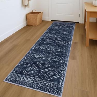 Imagem de KILOCOCO Tapete de corredor de corredor 5 x 18 cm para corredores lavável tapete antiderrapante de borracha para quarto, cozinha, sala de estar, lavanderia, tapetes boho, azul escuro