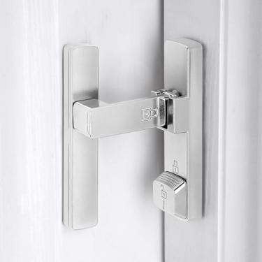 Imagem de INIRET Fechadura prateada de porta de celeiro de 90 graus, ferragens para fechaduras, trava de porta de ângulo reto de liga de zinco, protege a privacidade, para porta de celeiro, armários, janelas