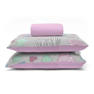 Imagem de Jogo de Lençol KazzaVip Casal Malha 100% Algodão Basic Amores 3 Peças 