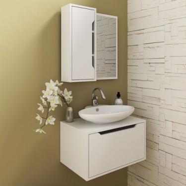 Imagem de Conjunto de Banheiro com Balcão Gabinete Suspenso 1 Porta e Espelho Su