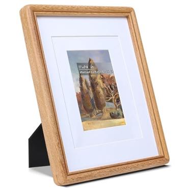 Imagem de Gdfmsc Porta-retrato 28 x 35 cm com tapete para 13 x 19 x 25 cm, madeira teca natural nos EUA, canto arredondado feito à mão com vidro verdadeiro, moldura de parede e mesa para galeria de fotos