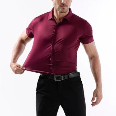 Imagem de Camisas De Negócios Masculinas Pretas De Verão Com Manga Curta, Botão,