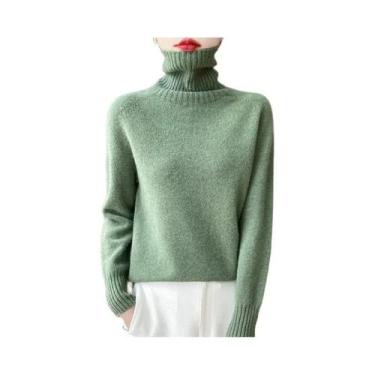 Imagem de Suéter Feminino De Lã Merino De Manga Longa Térmico Cor Sólida Outono 