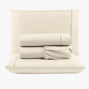 Imagem de Jogo De Lençol Peletizado 400 Fios Casal 4 Peças Barato - Casa - Hotel - Pousada - Palha