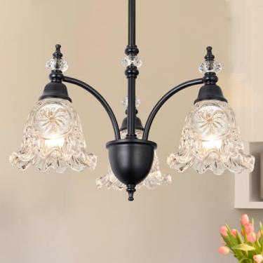 Imagem de Ditoon Luminária preta para sala de jantar sobre mesa, lustre de vidro vintage com 3 luzes, lustre de vidro de fazenda para mesa de cozinha, jantar, hall de entrada, banheiro, sala de estar, quarto