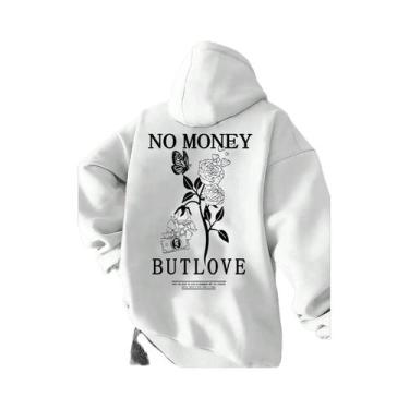 Imagem de Jaqueta Masculina Com Estampa Floral E Letras, Moletom De Lã Solto Est