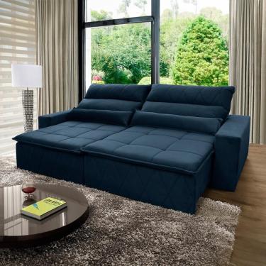Imagem de Sofá Retrátil Reclinável Amsterdam 2,30m Suede Velut Azul Marinho Molas No Assento - King House