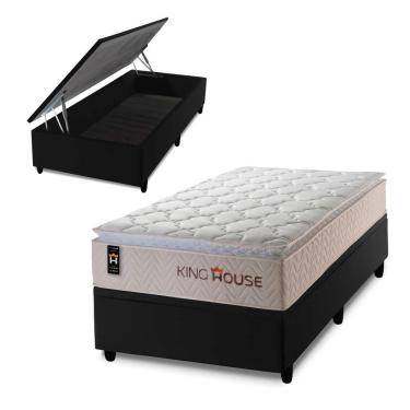 Imagem de Cama Box Baú Roma 96x203 Preto C/ Molas Ensacadas King House
