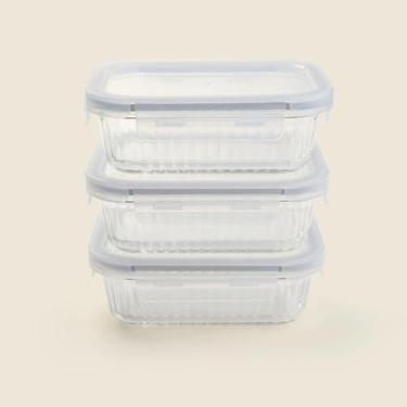 Imagem de Kit 3 Potes de Vidro Borossilicato Canelado 640ml ACASA  Hermético e R