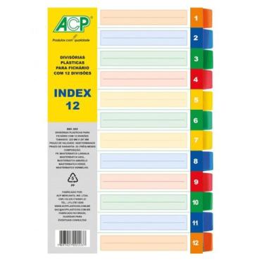 Imagem de Divisórias De Fichário Coloridas Plásticas 12uni Index12 Acp