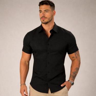Imagem de Camisa Social Masculina Manga Curto Lisa Slim - Volgue, Preto, M